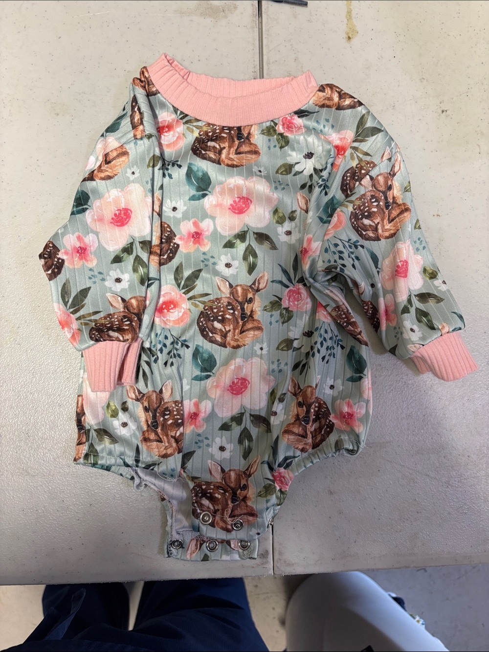 Floral & Fawn Baby Bubble - Pink Trim
